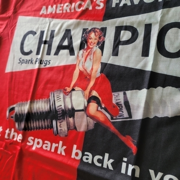 Champion Spark Plugs Put The Spark Back Black Red Colorblock Racing T Shirt - Picture 5 of 6